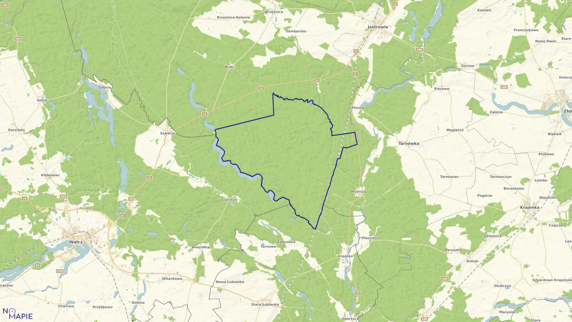 Mapa obrębu PŁYTNICA w gminie Jastrowie
